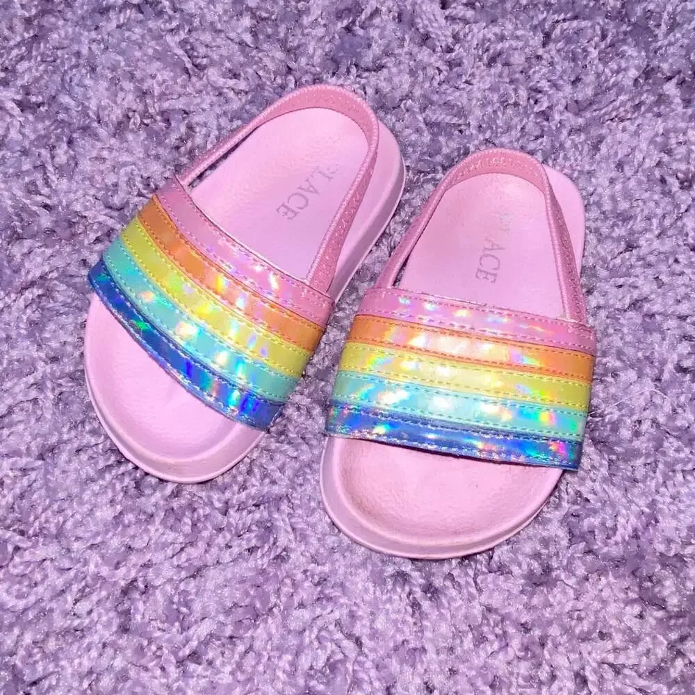 12-18m Baby Girls Pastel Rainbow Stripe 3pc Outfit Set Top Skirt Sandals Shoes - Picture 8 of 8